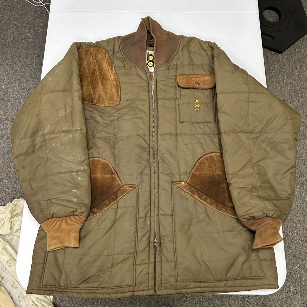 Bob Allen Shooting Jacket Mens XL Brown Quilted Leather Trim Vintage Made in USA